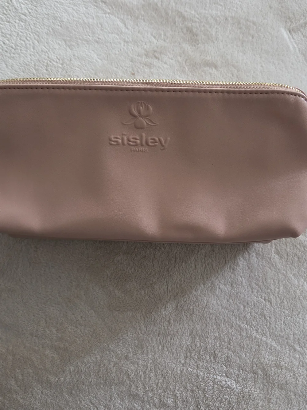 Sisley Blush Pink Cosmetic Pouch with Gold Zipper